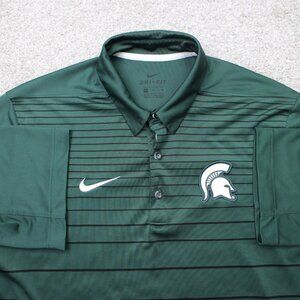 Nike Michigan State Polo Shirt Mens Medium Green Spartans Dri-Fit Polyester S/S